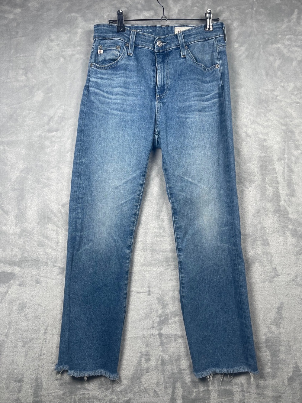 Ag Adriano Goldschmied women’s boot cut cropped blue jeans size 28.